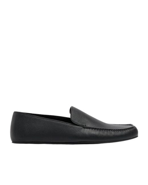 The Row Black Leo Leather Slippers for men