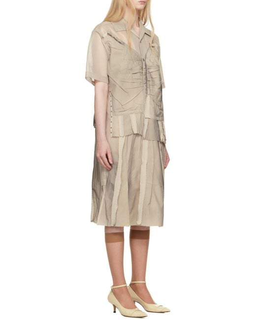 Maison Margiela Natural Panelled Short-Sleeved Midi Dress
