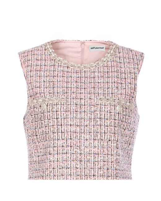 Self-Portrait Pink Boucle Sleeveless Mini Dress