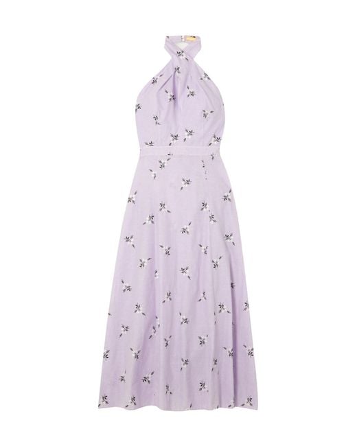 Erdem Purple Selene Embroidered Dress