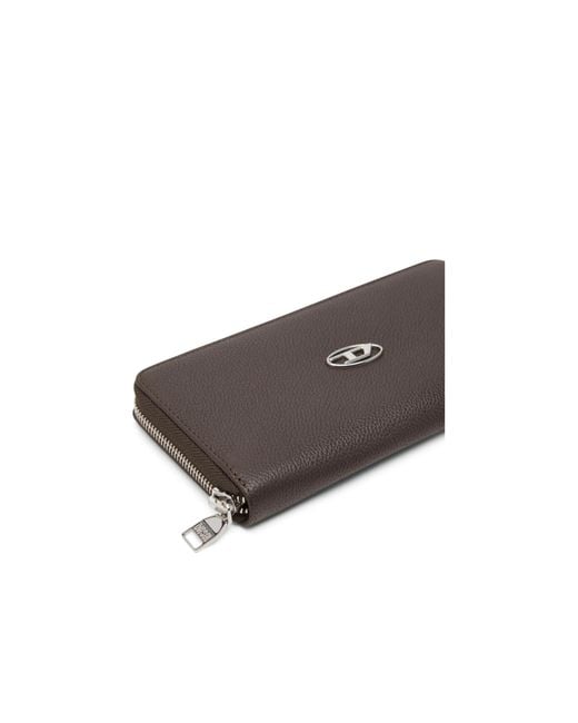 DIESEL White Continental-Zip-L Logo Plaque Wallet for men