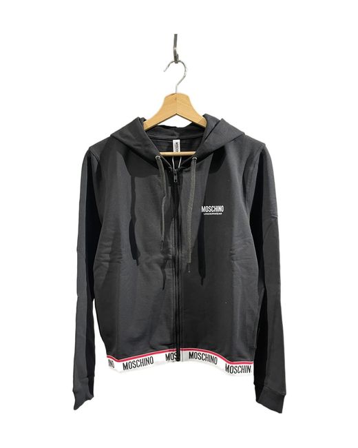 Moschino Black Zippered Hooded Sweatshirt