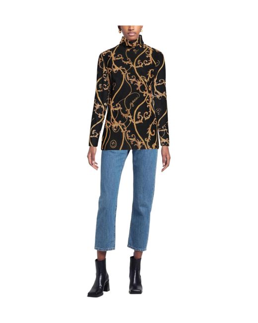 Ganni Black Multi-Color Print Long Sleeve High Neck T-Shirt