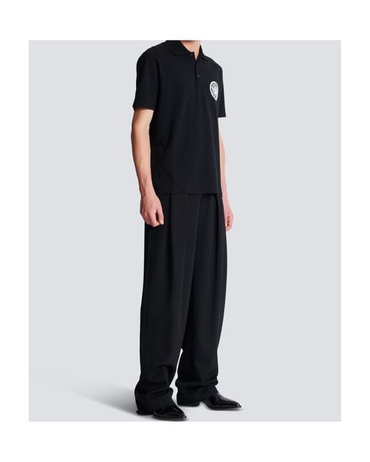 Balmain Black Coin-Printed Polo Shirt for men