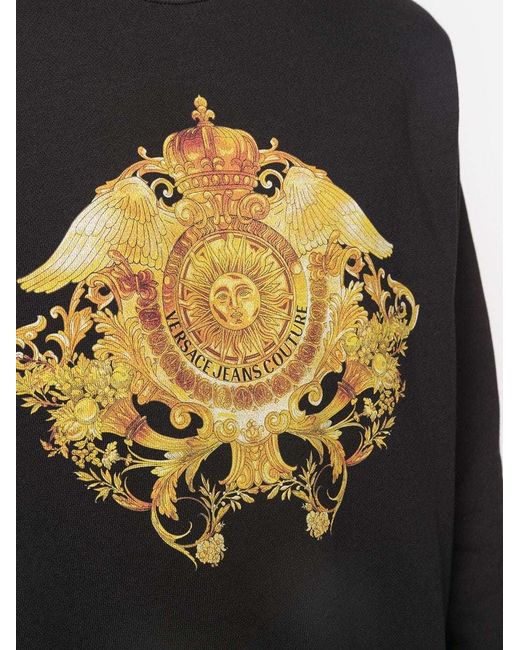 Versace Jeans Black Baroque Monogram Print Sweatshirt for men