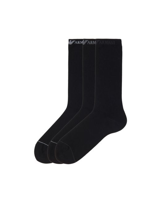 Emporio Armani Black Minimalist Mid-Calf Socks for men