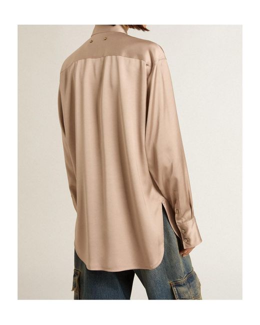 Golden Goose Deluxe Brand Natural Batilda Boyfriend Long Sleeved Satin Shirt