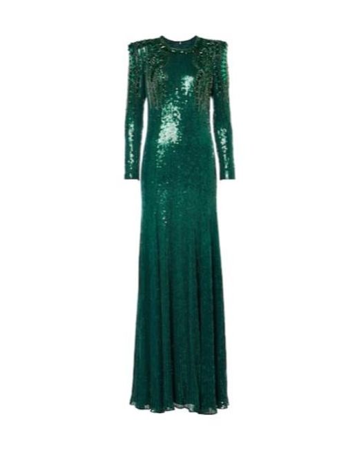 Jenny Packham Green Paloma Embellished Sequined Gown