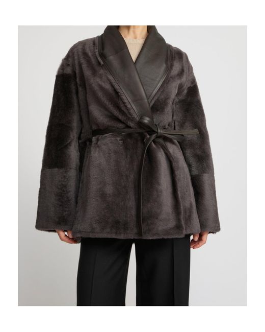 Yves Salomon Black Leather-Trimmed Shearling Jacket