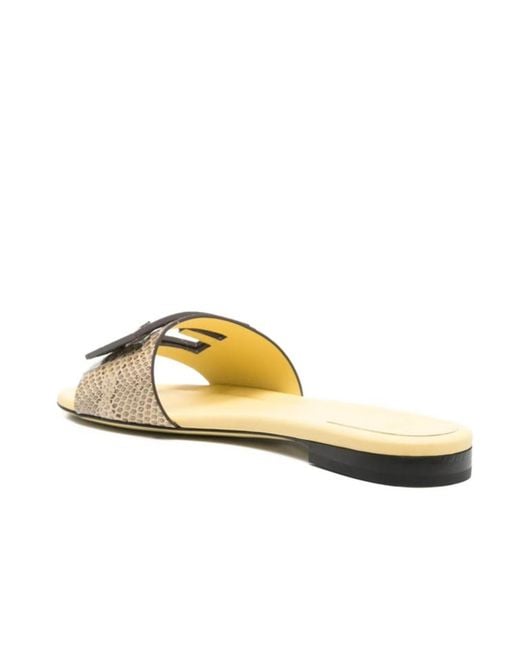 Fendi White Baguette Logo Detailed Slides