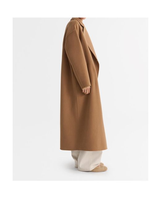 Soft Goat Brown Double-Breasted Patch-Pocket Coat