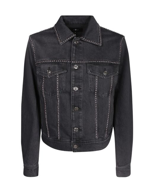 7 For All Mankind Black Studded Denim Jacket