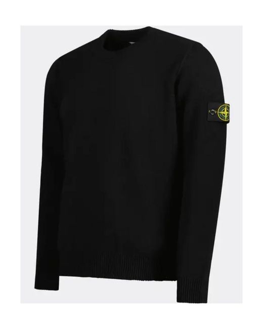 Stone Island Black Logo Patch Crewneck Knitted Jumper for men