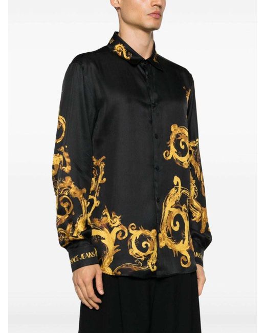 Versace Jeans Black Watercolour Couture-Print Shirt for men