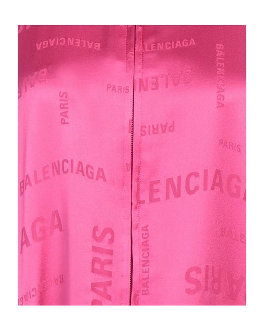 Balenciaga Pink Satin Solid-Color Turtleneck Zip-Up Jacket