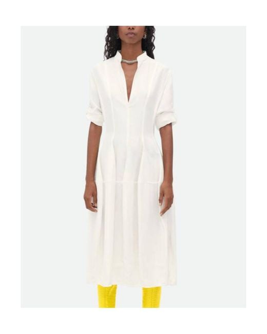 Bottega Veneta White Rolled-Up Sleeved Midi Dress