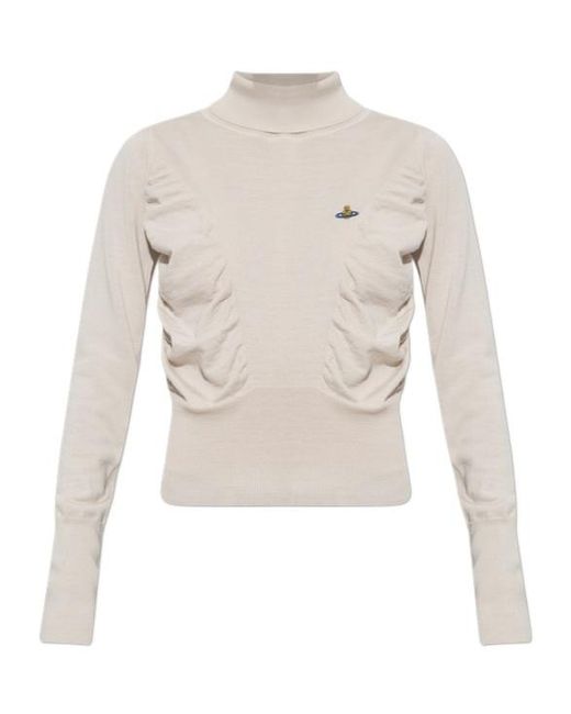 Vivienne Westwood White Pamela Ruched Turtleneck Sweater