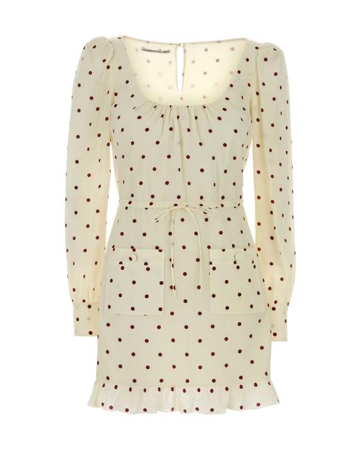 Alessandra Rich Natural Printed Silk Mini Dress