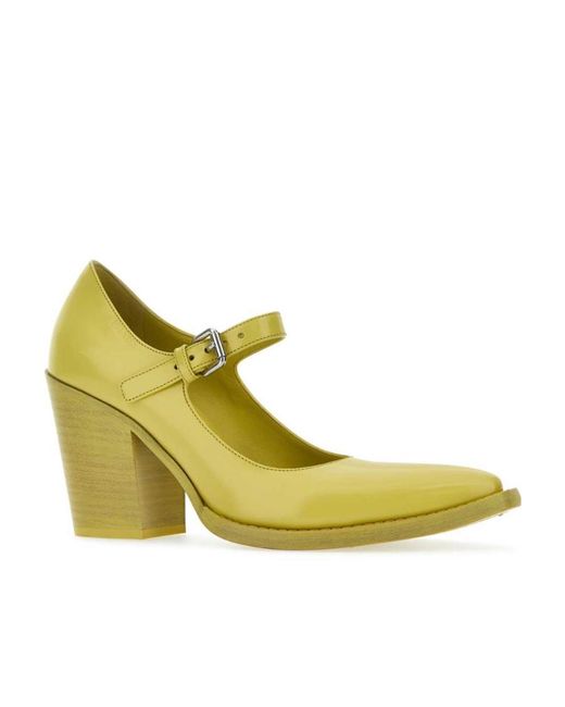 Prada Yellow Logo Detailed Buckled Pumps