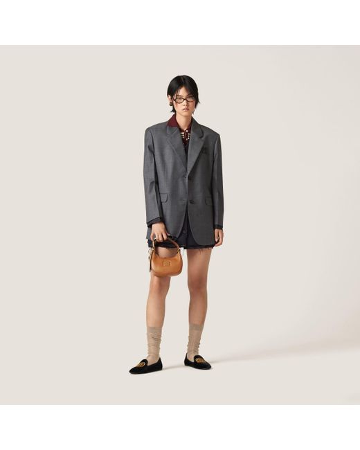 Miu Miu Black Single-Breasted Prince Of Wales Check Grisaille Jacket