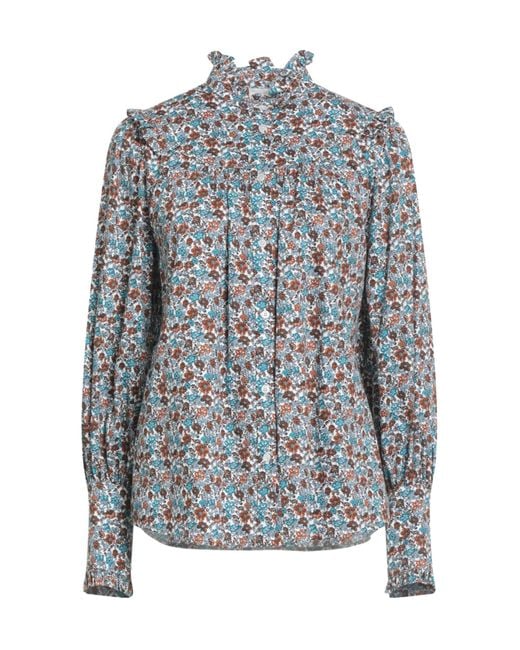 Weekend by Maxmara Blue Floral Print Ruffled High-Neck Blouse