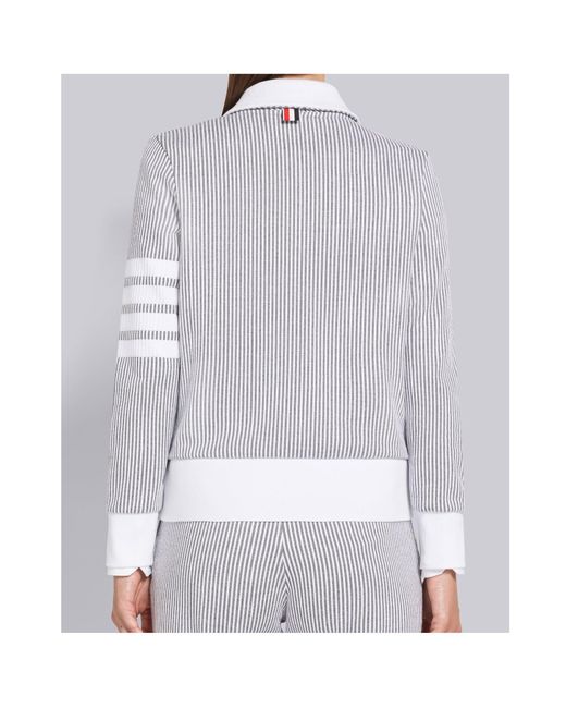 Thom Browne Blue Zip-Fastening Seersucker Jacket