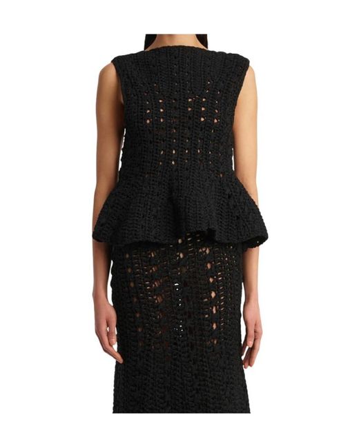 Khaite Black Yuka Crocheted Peplum Top