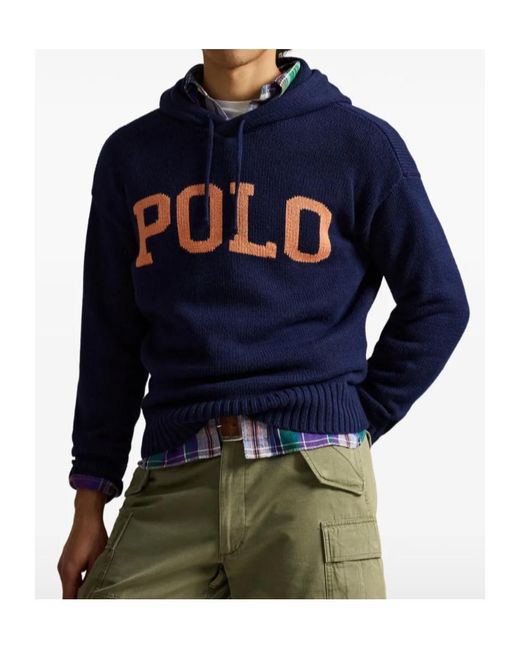 Polo Ralph Lauren Blue Hooded Drawstring Jumper for men