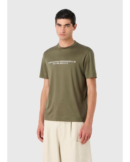Emporio Armani Green Logo-Embroidered Crew-Neck T-Shirt for men