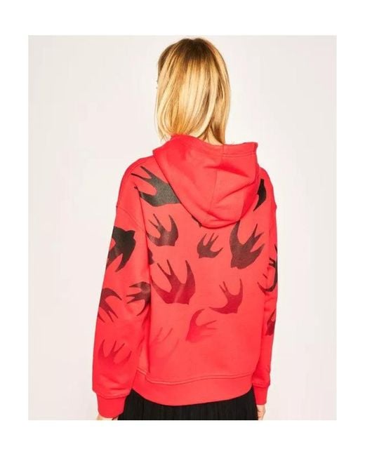 McQ Alexander McQueen Red Swallow Printed Hooded Sweater