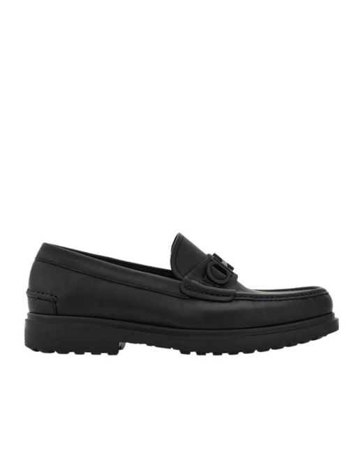 Ferragamo Black Loafer With Gancini Buckle for men