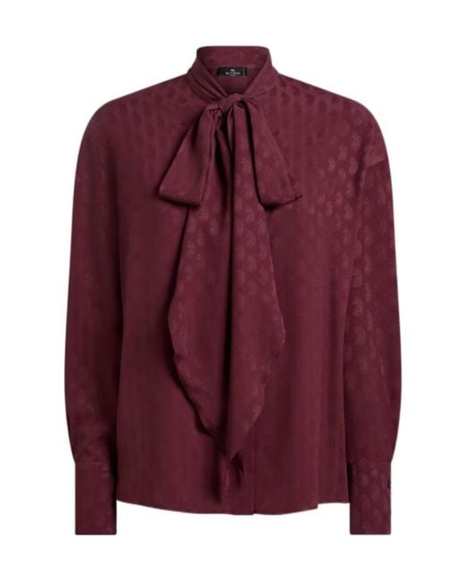 Etro Purple Silk-Blend Jacquard Shirt With Silk Scarf And Paisley Motif