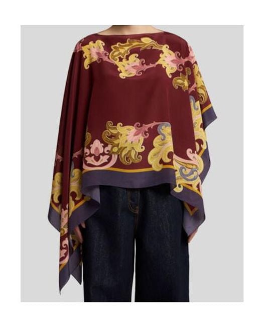 Etro Red Printed Silk Poncho