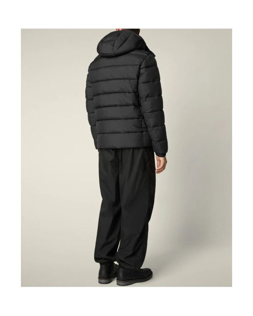 Save The Duck Black Stitch-On Hooded Cotton-Padded Jacket for men