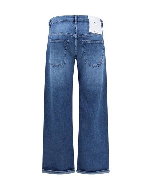 3x1 Blue Charlie Cuffed Wide-Leg Jeans
