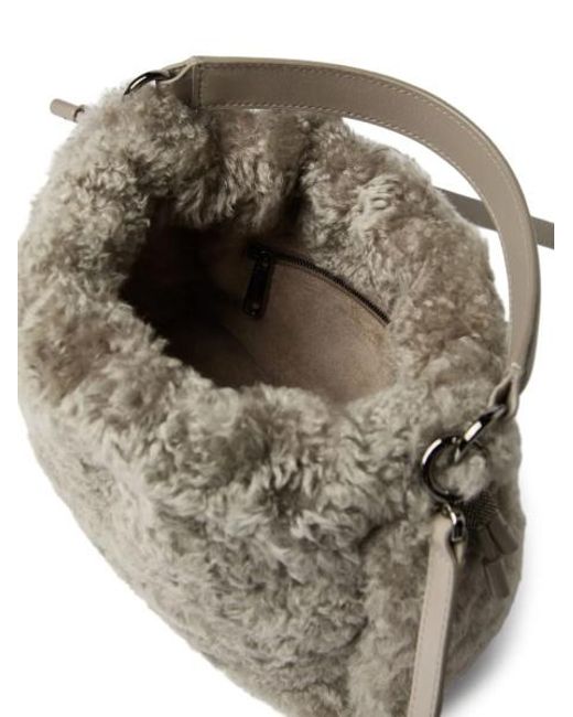 Brunello Cucinelli Gray Drawstring Top Handle Bag