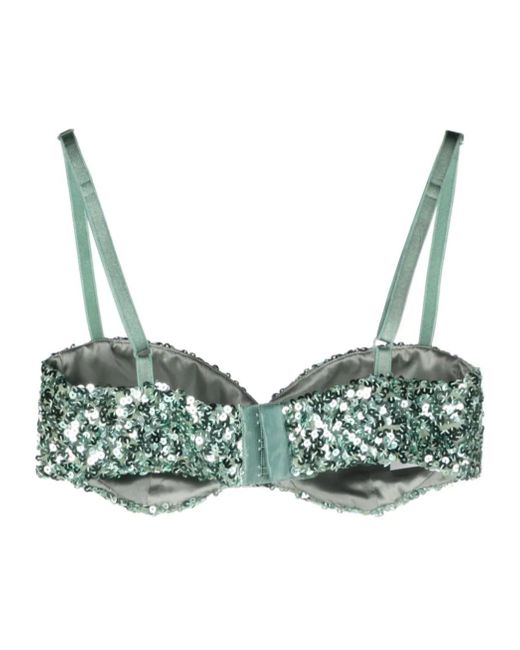 Moschino Green Sequined Sweetheart-Neck Bra