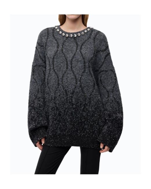 Pinko Black Crystal-Embellished Sequin-Pattern Sweater