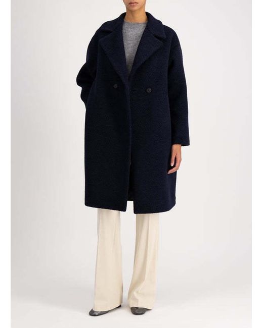 Harris Wharf London Blue Bouclé Double-Breasted Coat
