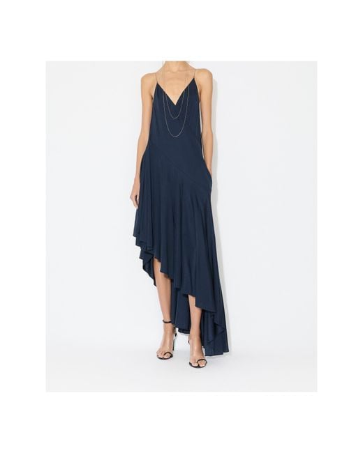 Alaïa Blue Matte Jersey Asymmetrical Slip Dress
