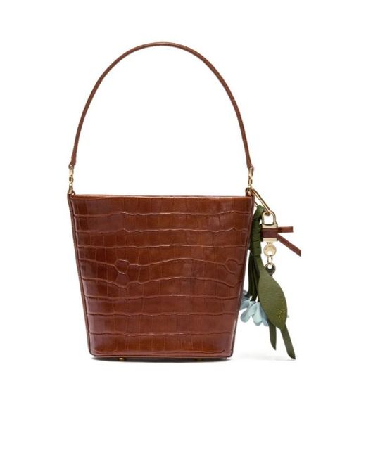 Self-Portrait Brown Embellished Bucket Bag