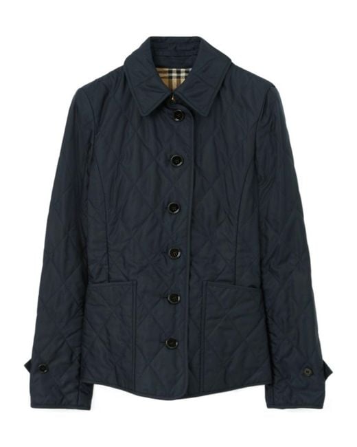 Burberry Blue Diamond-Quilted Buttoned Jacket