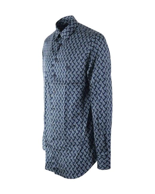 Etro Blue All-Over Patterned Long-Sleeved Shirt for men