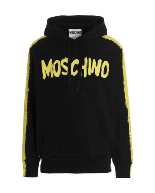 Moschino Black Graffiti Logo Printed Drawtring Hoodie for men