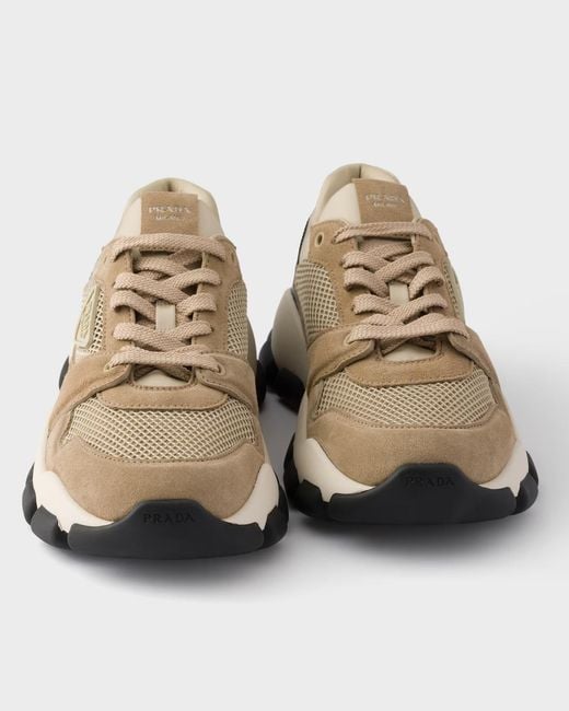 Prada Multicolor Mesh Fabric And Suede Sneakers