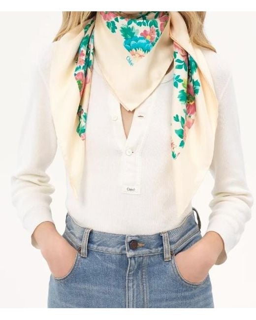Chloé Blue Chloé The Chloé Peonies Square Scarf