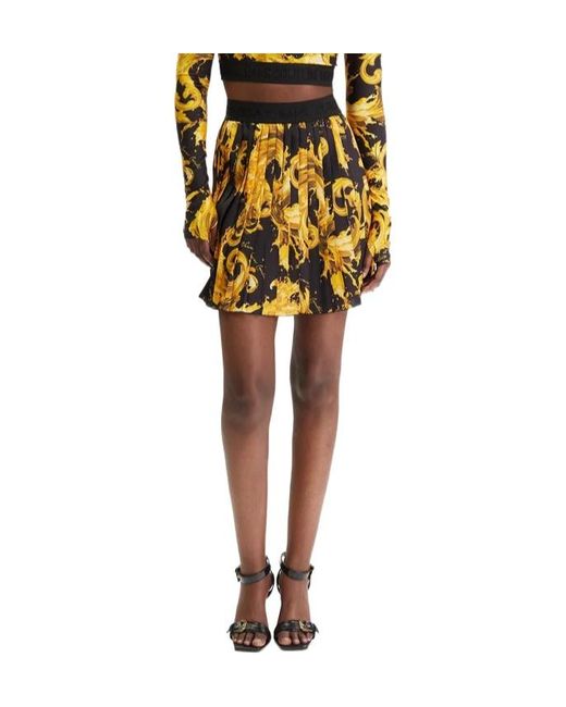 Versace Jeans Yellow Couture Barocco Pattern Pleated Skirt