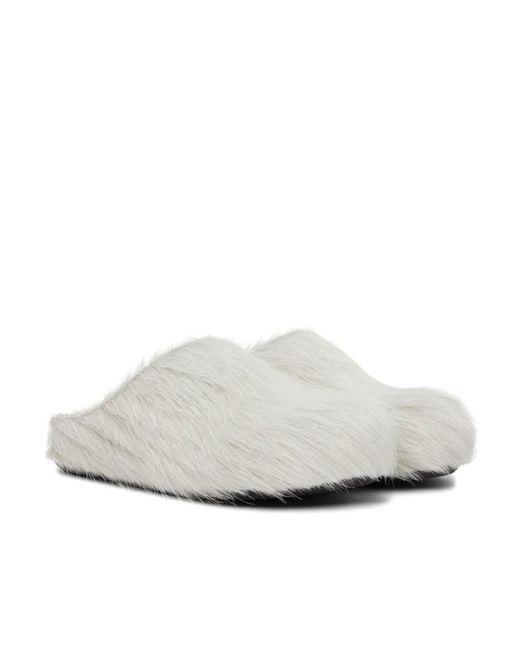 Marni White Fussbett Round Toe Slip-On Mules