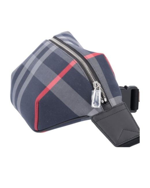 Burberry Blue Check Pattern Zipped Belt Bag for men