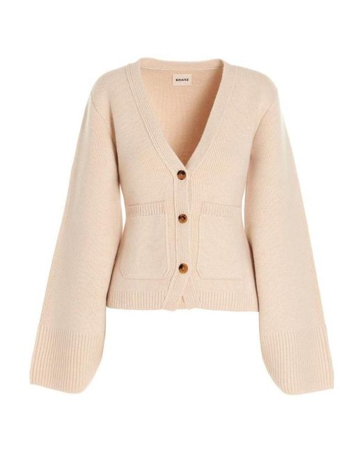 Khaite Natural Scarlet Buttoned V-Neck Cardigan